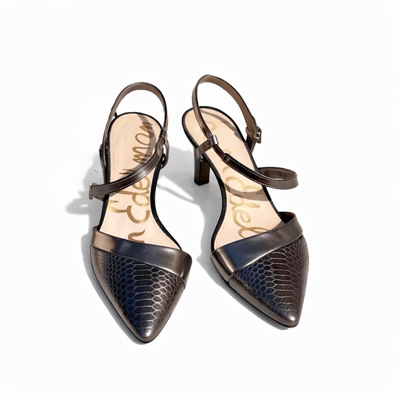 Sam Edelman Shoes - Sam Edelman Othello Snake-Embossed Slingback Heels Metallic Bronze Size 9.5